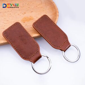 Bespoke Foil Hot Stamped Leather Keychains with Gold Metallic Shine and Stitched Edges Wholesale Lot Supply main image 2