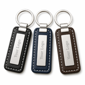 Custom Genuine Leather Keychain with Metal Logo Plate Personalized Cowhide Business Gift Car Key Ring Wholesale Low MOQ main image 1