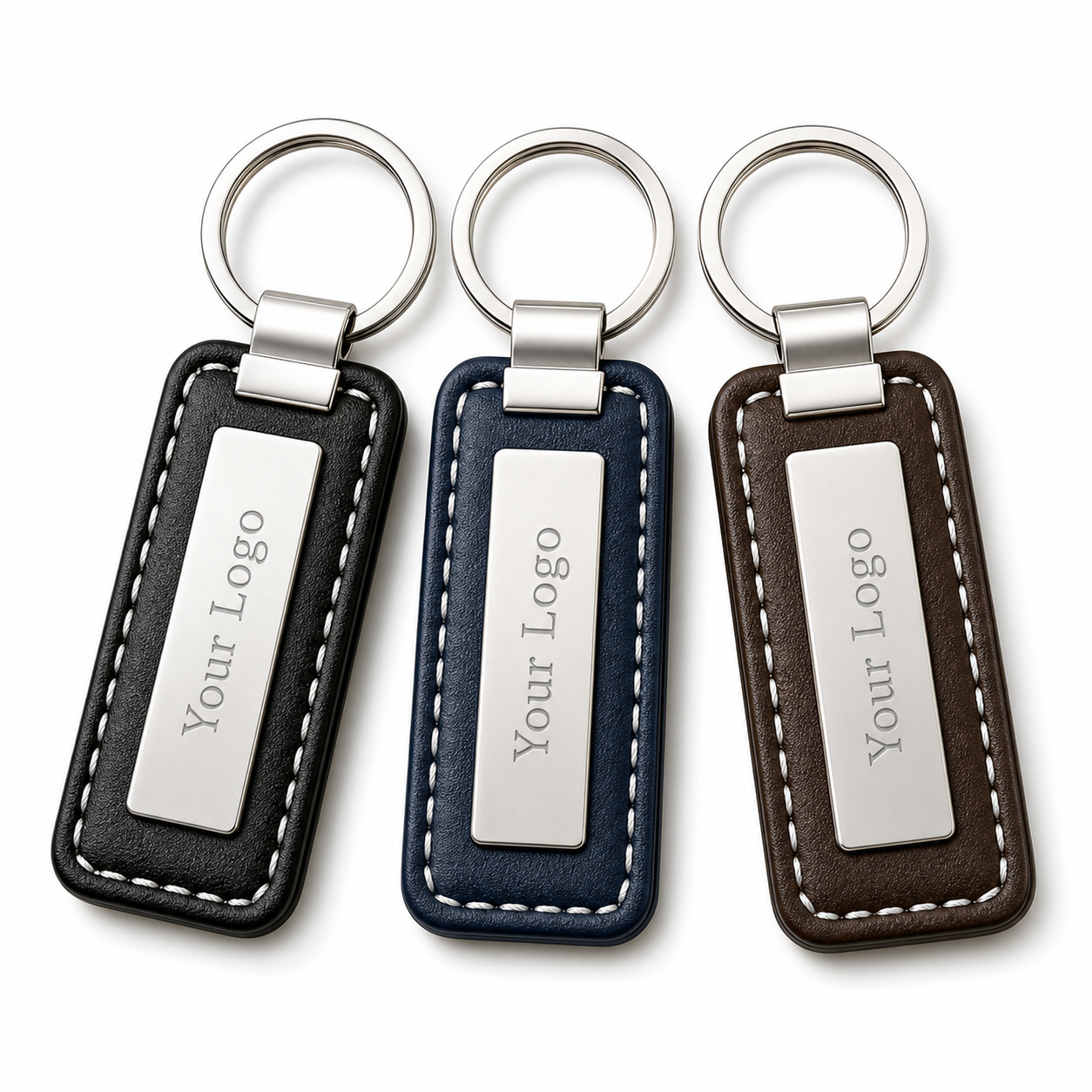 Custom Genuine Leather Keychain with Metal Logo Plate Personalized Cowhide Business Gift Car Key Ring Wholesale Low MOQ main image 1