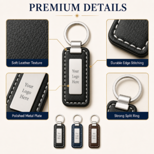 Custom Genuine Leather Keychain with Metal Logo Plate Personalized Cowhide Business Gift Car Key Ring Wholesale Low MOQ main image 3