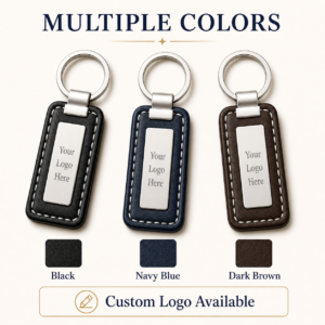 Custom Genuine Leather Keychain with Metal Logo Plate Personalized Cowhide Business Gift Car Key Ring Wholesale Low MOQ main image 4