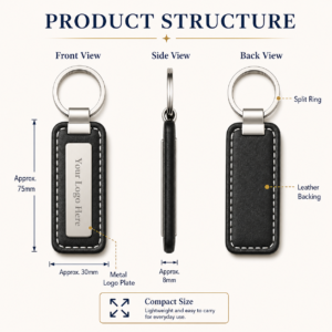 Custom Genuine Leather Keychain with Metal Logo Plate Personalized Cowhide Business Gift Car Key Ring Wholesale Low MOQ main image 5