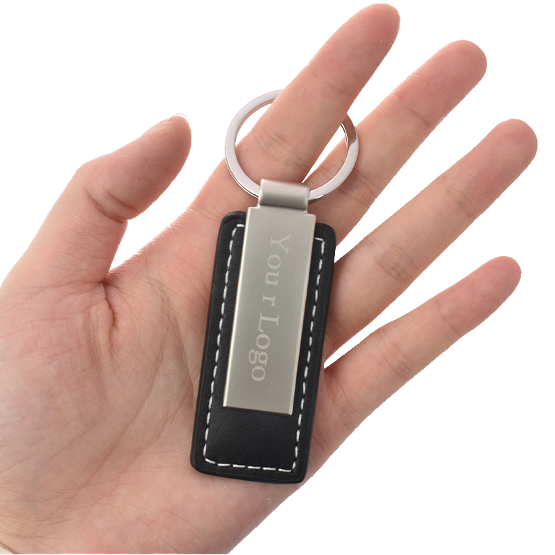 Custom Genuine Leather Keychain with Metal Logo Plate Personalized Cowhide Business Gift Car Key Ring Wholesale Low MOQ sku image 1