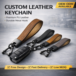 Customized Retro Business Gift Leather Keychain for Men High Quality Eco-Friendly Rectangle Shape wi main image 1