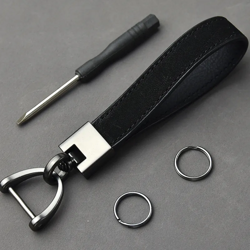 Customized Retro Business Gift Leather Keychain for Men High Quality Eco-Friendly Rectangle Shape wi sku image 1
