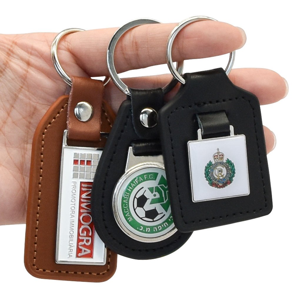 Custom Fashion Faux Pu Leather Keyring Promotion Premium Metal Car Leather Keychain main image 3