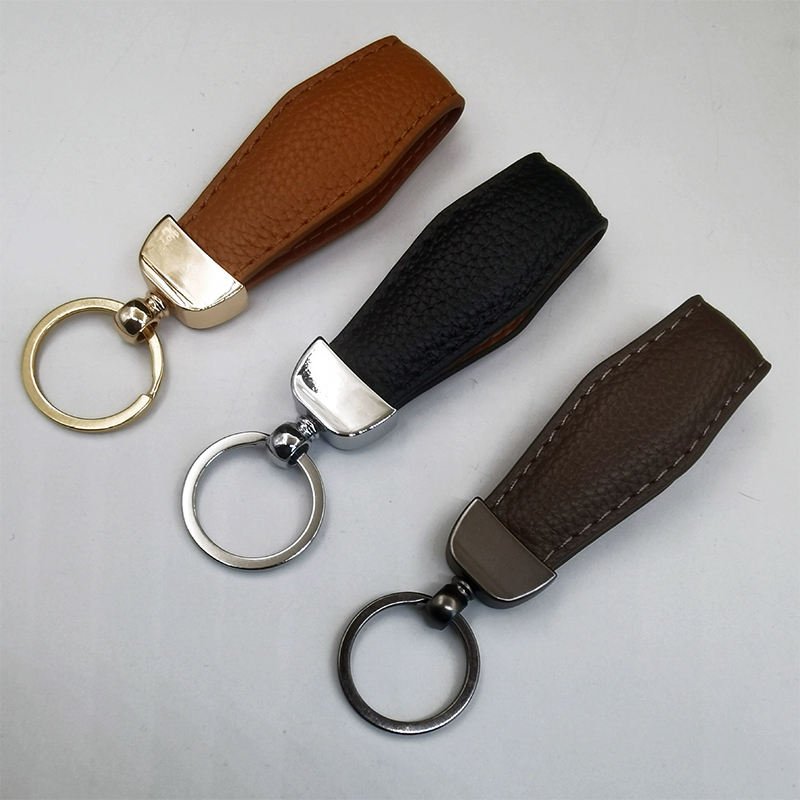 Heat Press Custom Logo Leather Car Keychain with Genuine Leather Metal Ring Fashion Keychain main image 1