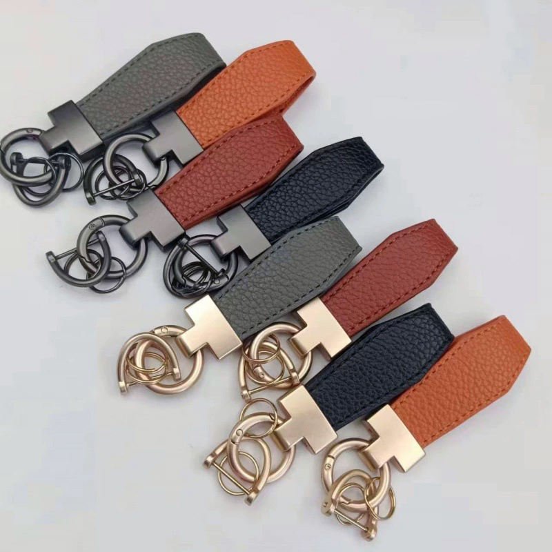 Heat Press Custom Logo Leather Car Keychain with Genuine Leather Metal Ring Fashion Keychain main image 2
