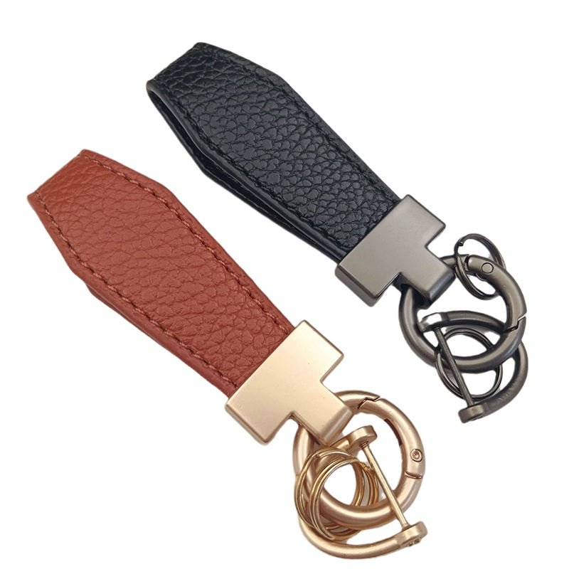 Heat Press Custom Logo Leather Car Keychain with Genuine Leather Metal Ring Fashion Keychain main image 3