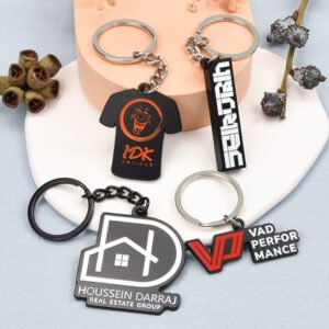 Wholesale Customizable Metal Enamel Keychains T-Shirt Design Brand Logo Cutting Shape Electrophoretic Black Metal Keychain main image 1