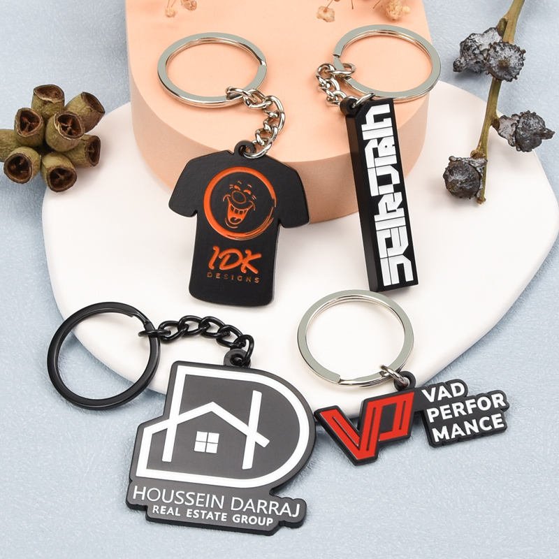 Wholesale Customizable Metal Enamel Keychains T-Shirt Design Brand Logo Cutting Shape Electrophoretic Black Metal Keychain main image 1