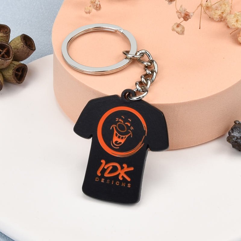Wholesale Customizable Metal Enamel Keychains T-Shirt Design Brand Logo Cutting Shape Electrophoretic Black Metal Keychain main image 2