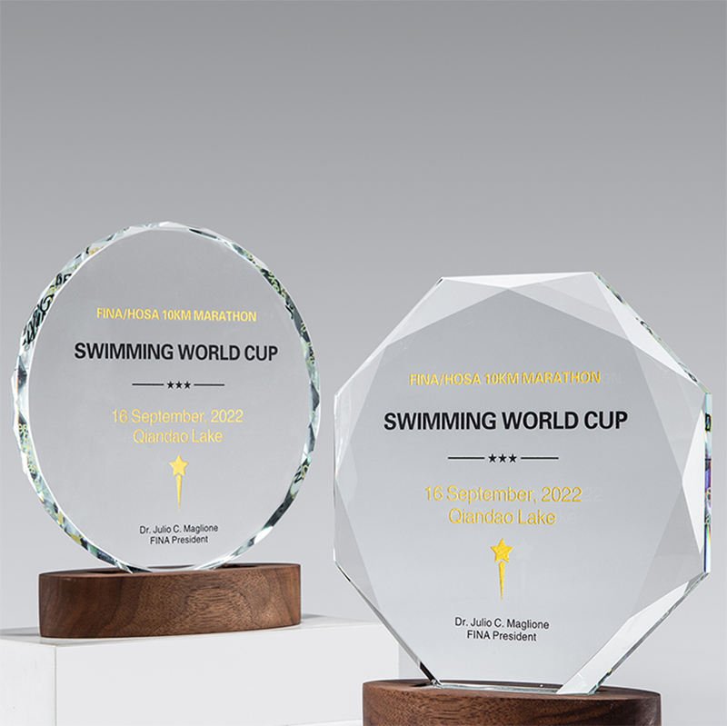 Custom Logo Champion Award Crystal Glass Trophy with Base New Innovations Fine Workmanship UV Printed Graphics main image 1