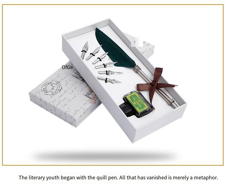 Vintage Feather Quill Pen and Ink Writing Set detail image 13