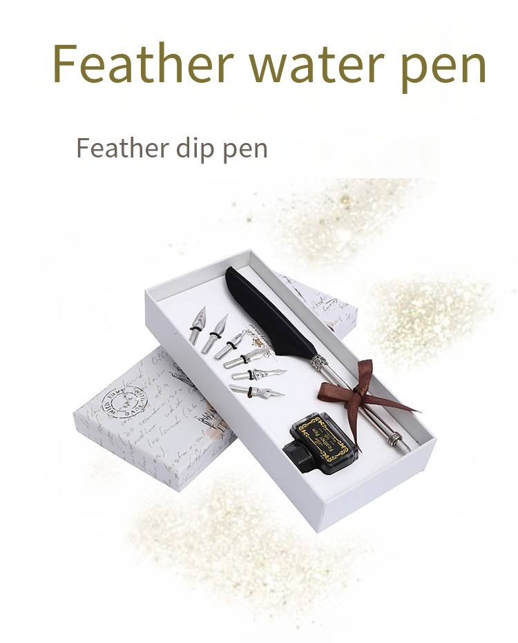 Vintage Feather Quill Pen and Ink Writing Set detail image 2