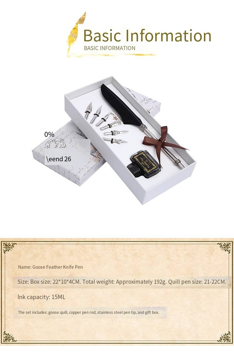 Vintage Feather Quill Pen and Ink Writing Set detail image 6