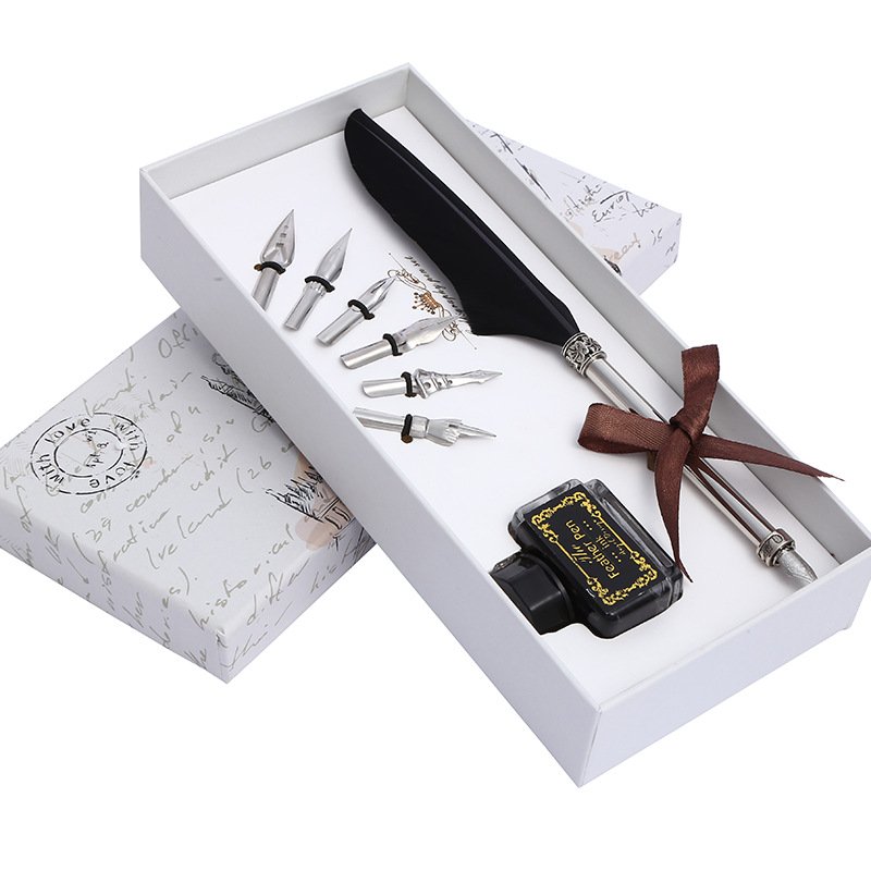 Vintage Feather Quill Pen and Ink Writing Set main image 1
