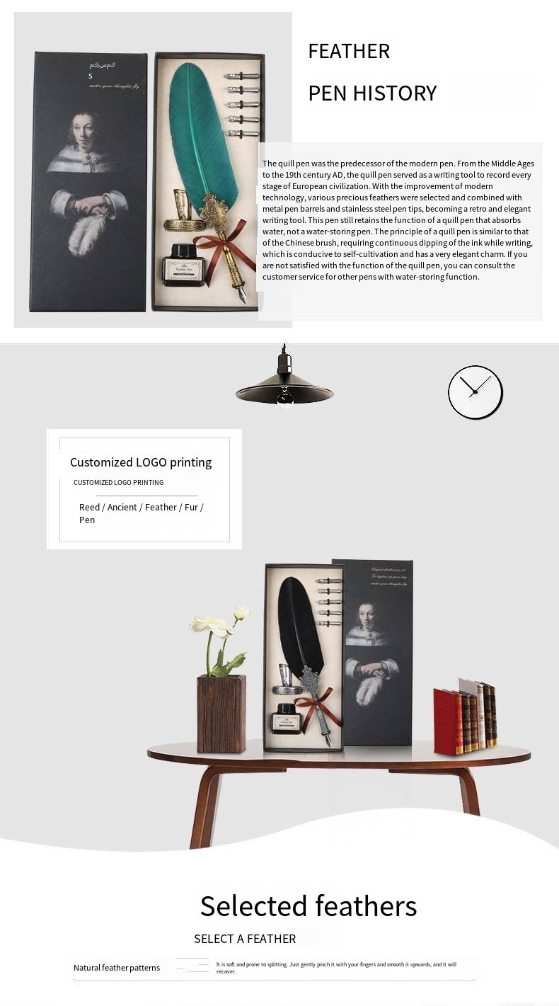 Decorative Feather Dip Pen Gift Set detail image 2