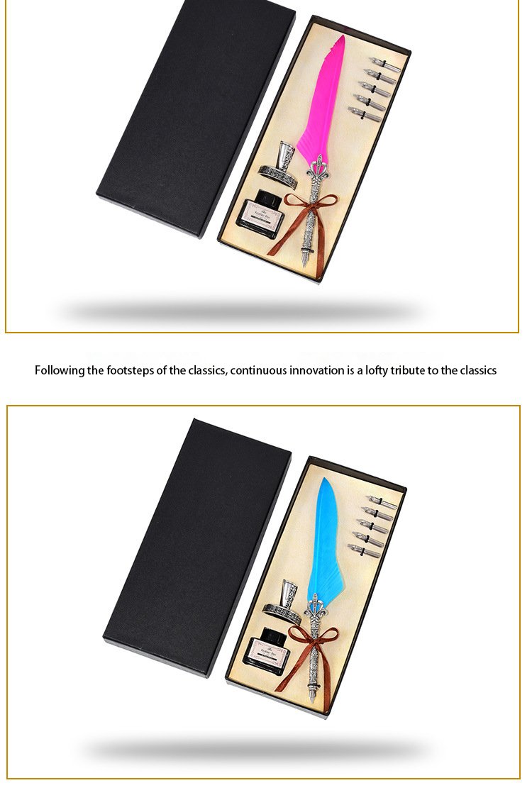 Vintage Feather Pen with Ink and Nibs detail image 10