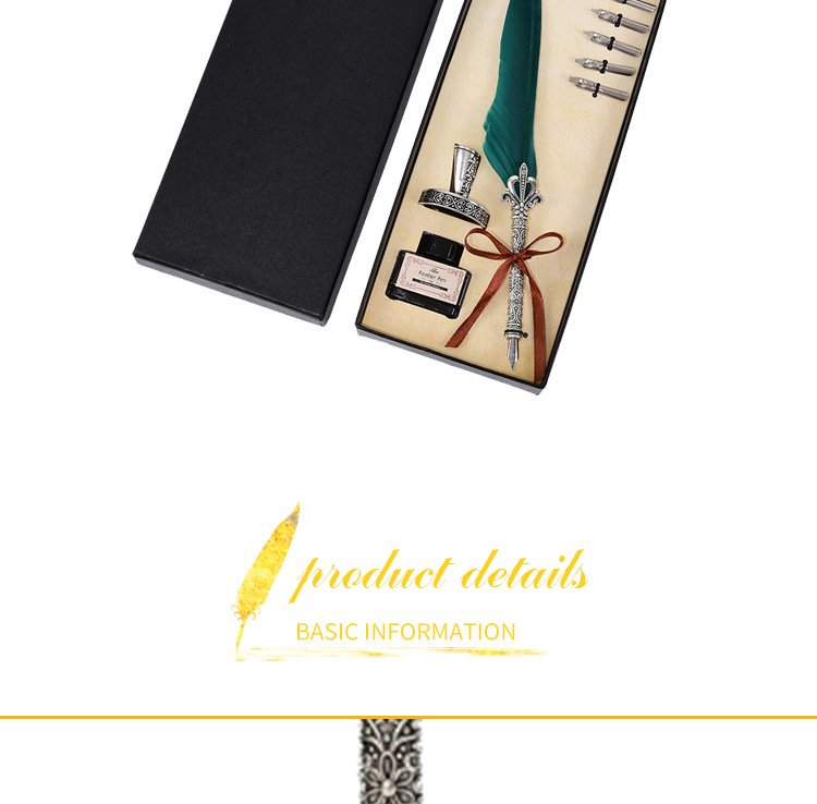 Vintage Feather Pen with Ink and Nibs detail image 4