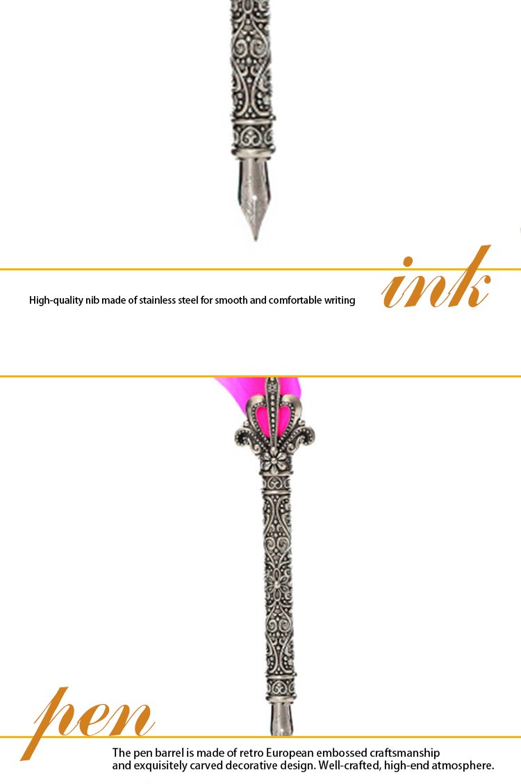 Vintage Feather Pen with Ink and Nibs detail image 5