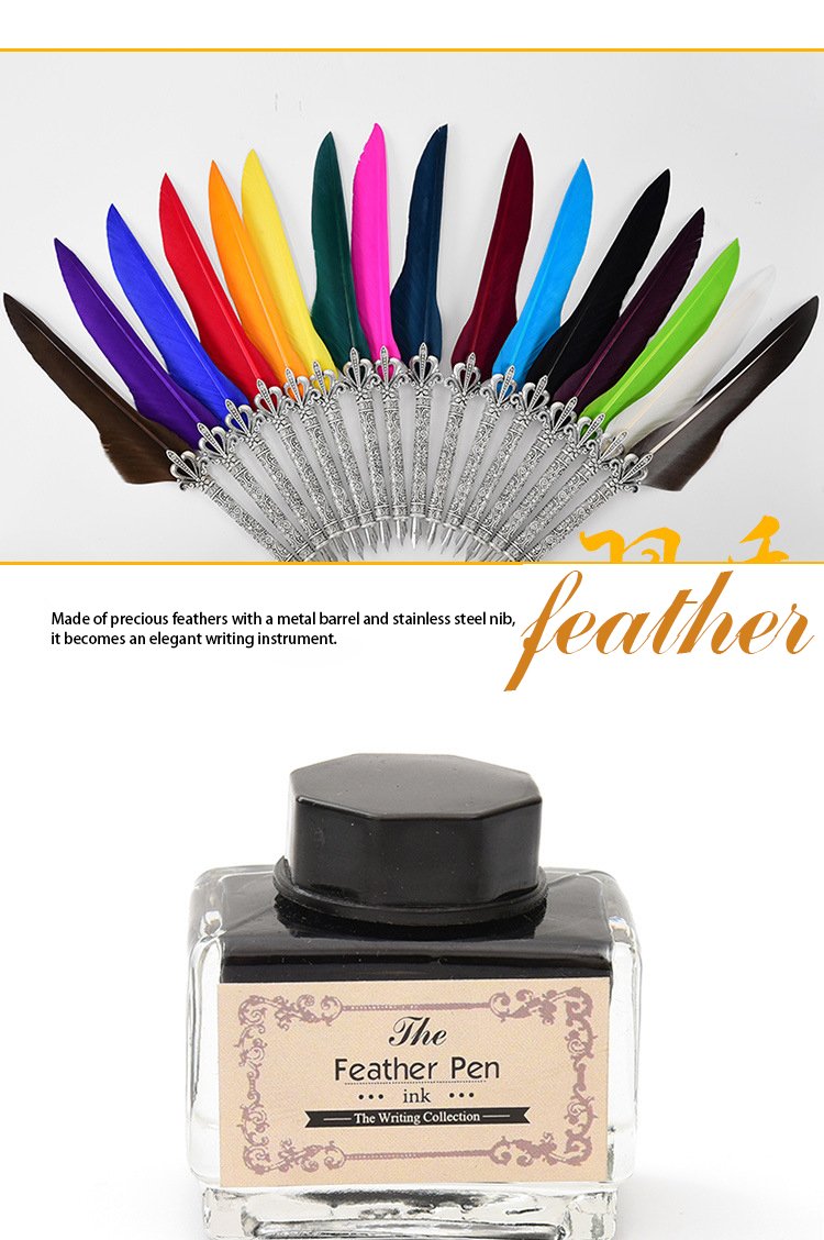 Vintage Feather Pen with Ink and Nibs detail image 6