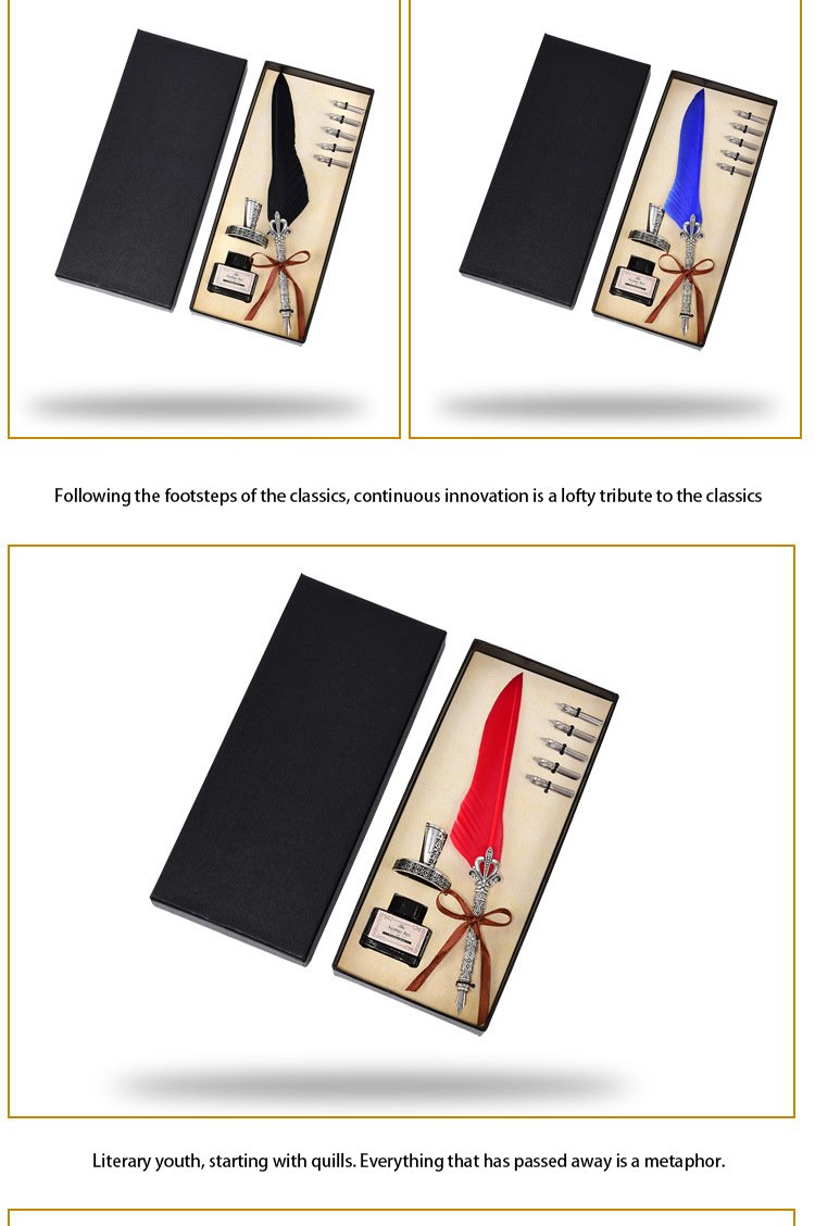 Vintage Feather Pen with Ink and Nibs detail image 8