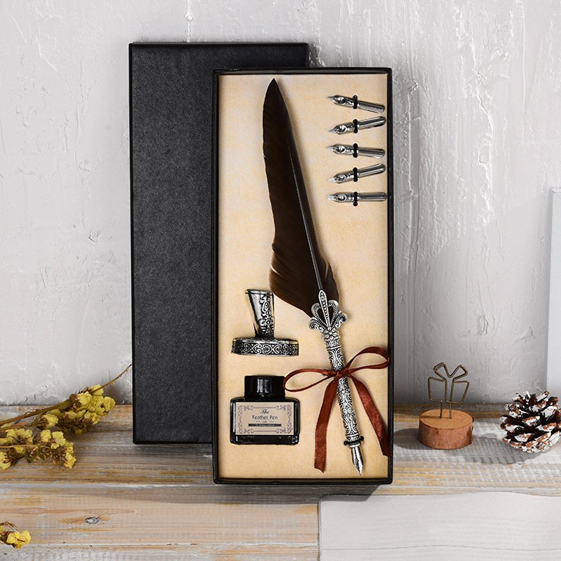 Vintage Feather Pen with Ink and Nibs main image 9
