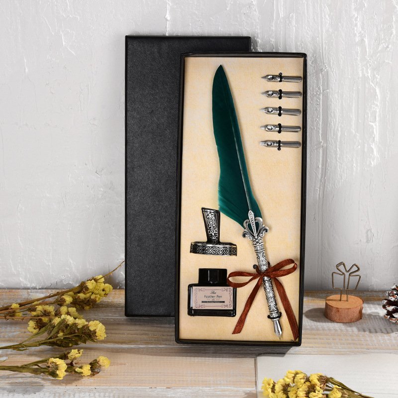 Vintage Feather Pen with Ink and Nibs main image 14