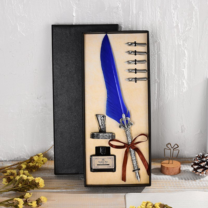 Vintage Feather Pen with Ink and Nibs main image 3