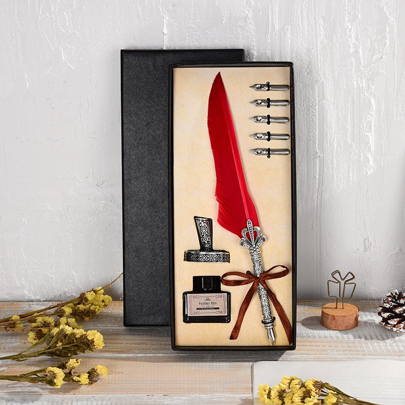 Vintage Feather Pen with Ink and Nibs main image 4