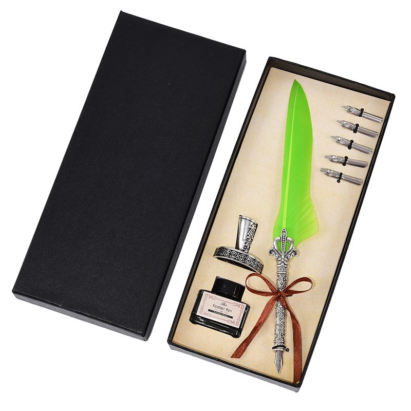 Vintage Feather Pen with Ink and Nibs main image 5