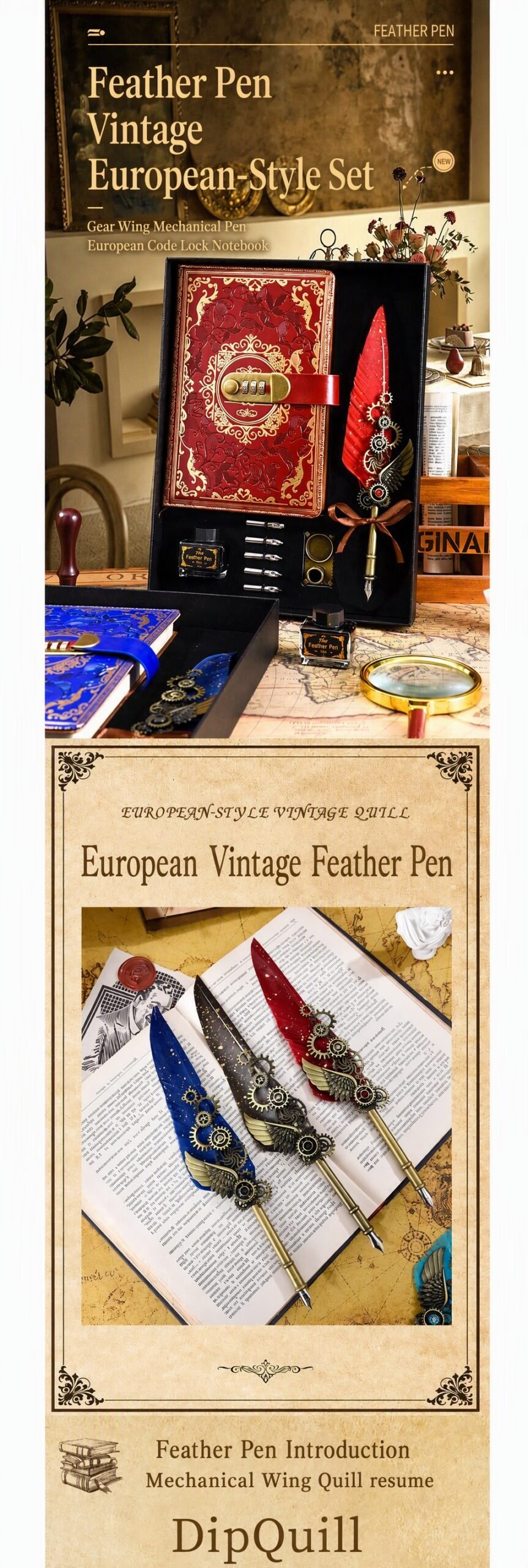 Premium Feather Dip Pen Calligraphy Set detail image 1